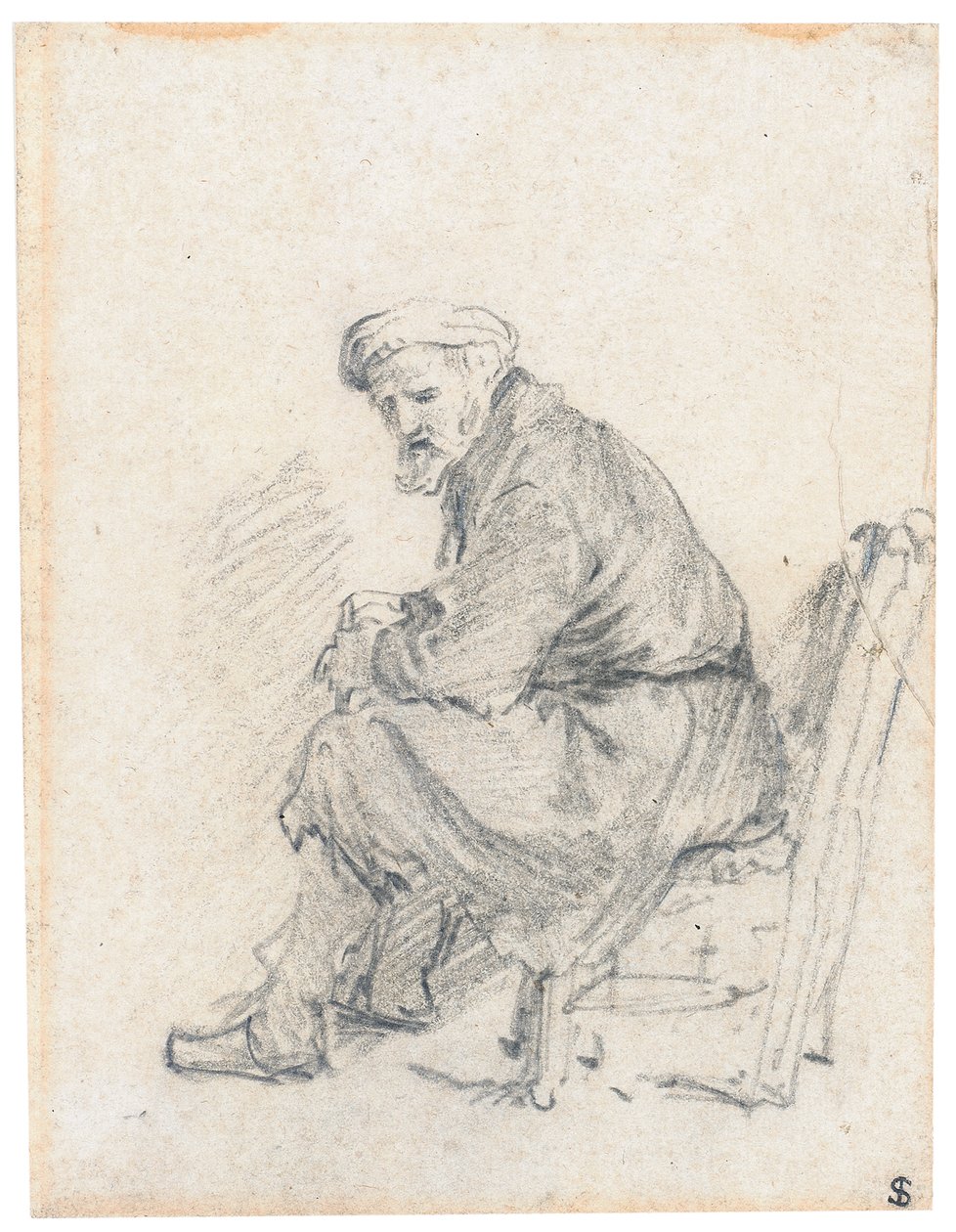 Old Man in a Turban, Seated in Profile, Turning to the Left by Rembrandt van Rijn