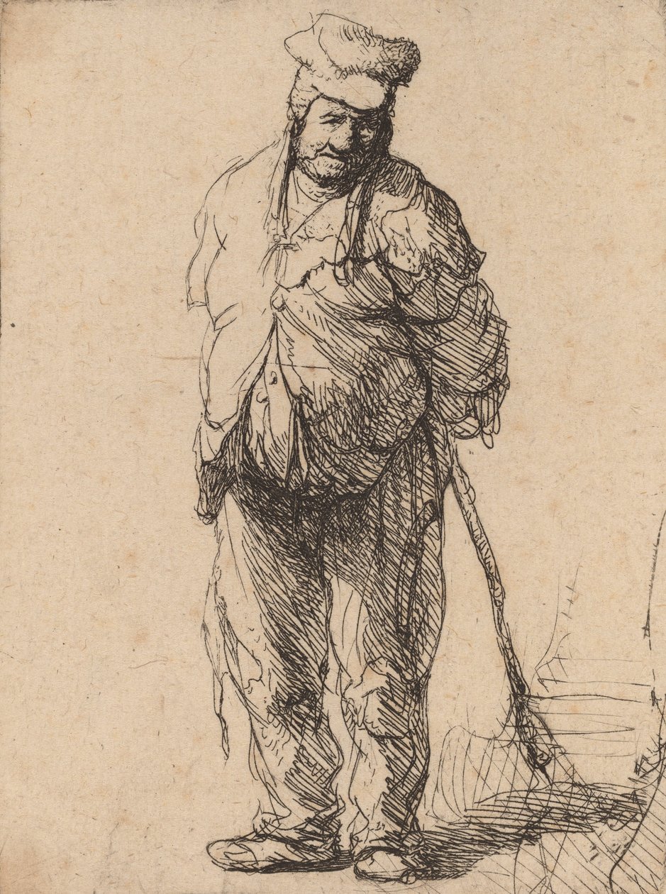 Ragged Peasant with His Hands behind Him, Holding a Stick by Rembrandt van Rijn