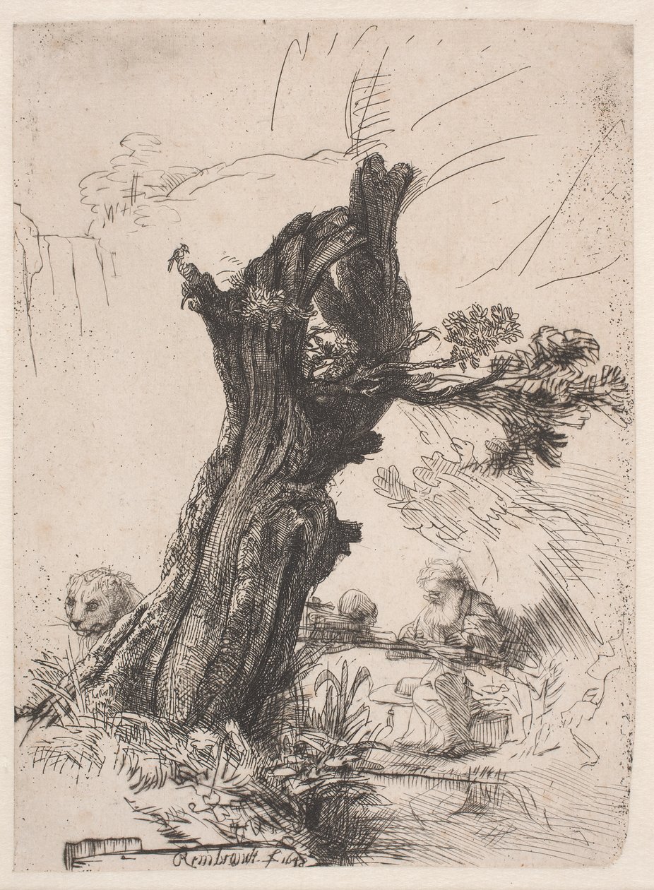 Saint Jerome beside a Pollard Willow by Rembrandt van Rijn