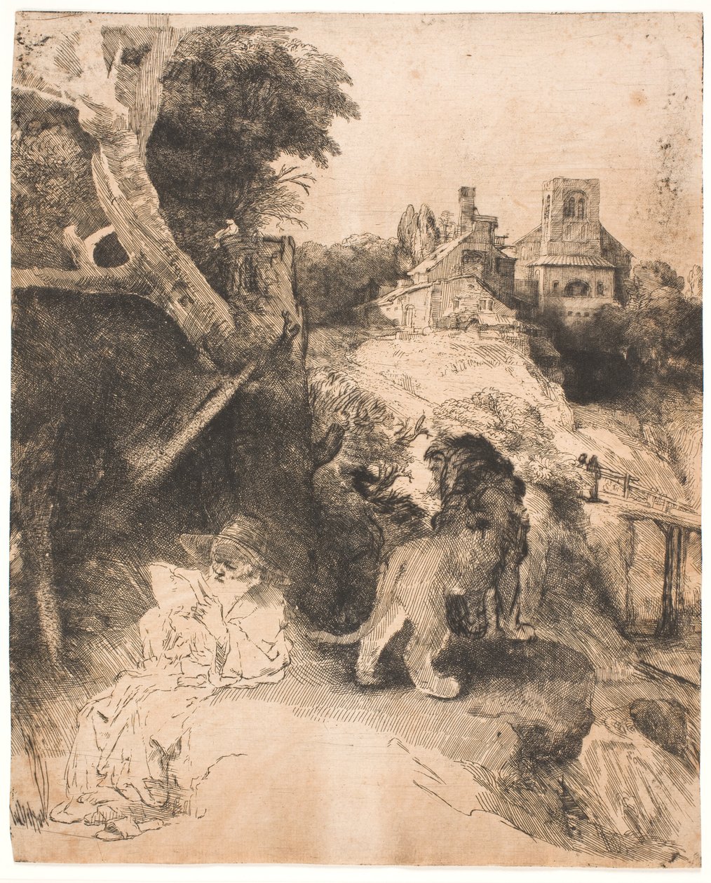 Saint Jerome Reading in an Italian Landscape by Rembrandt van Rijn