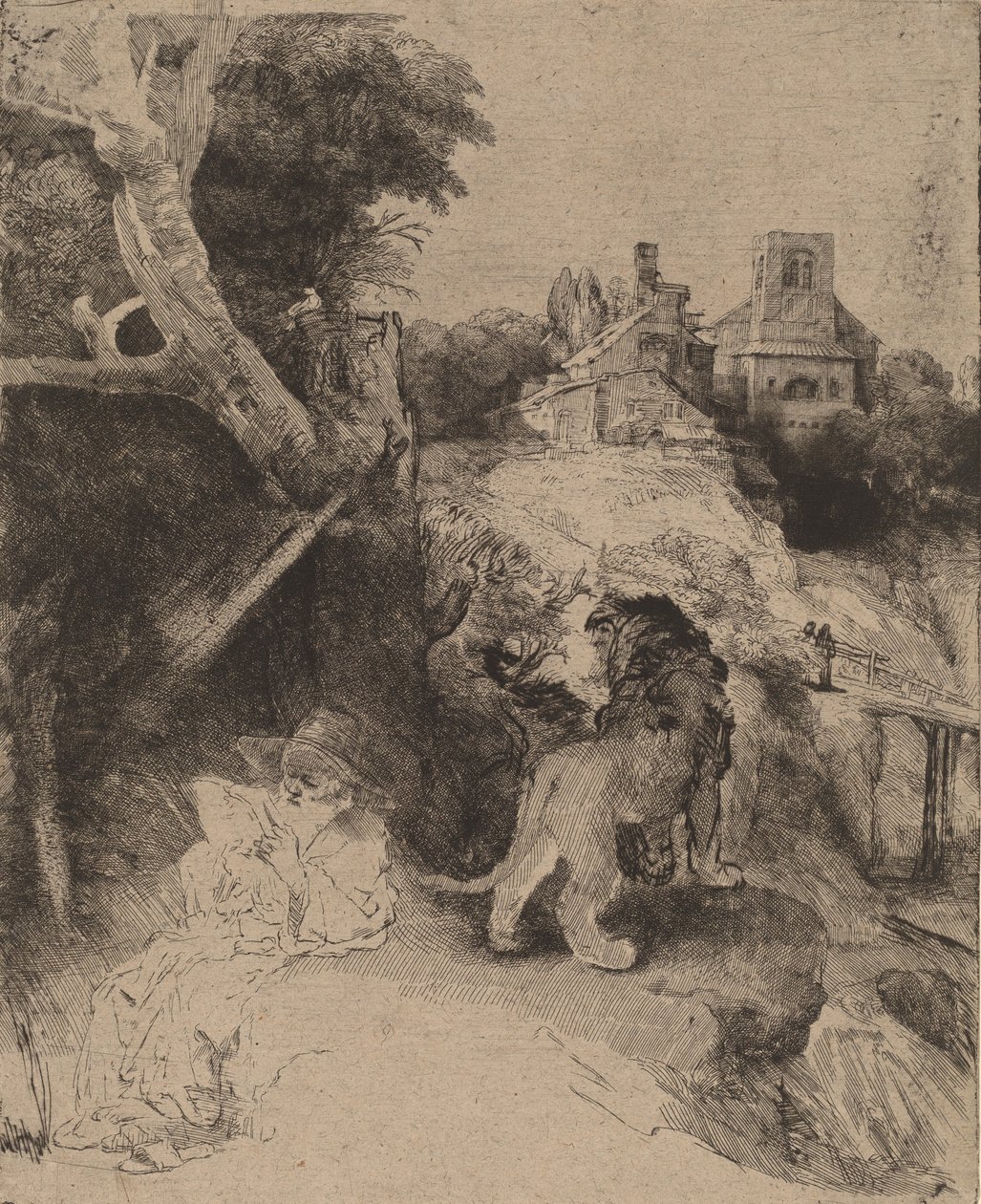 Saint Jerome Reading in an Italian Landscape by Rembrandt van Rijn