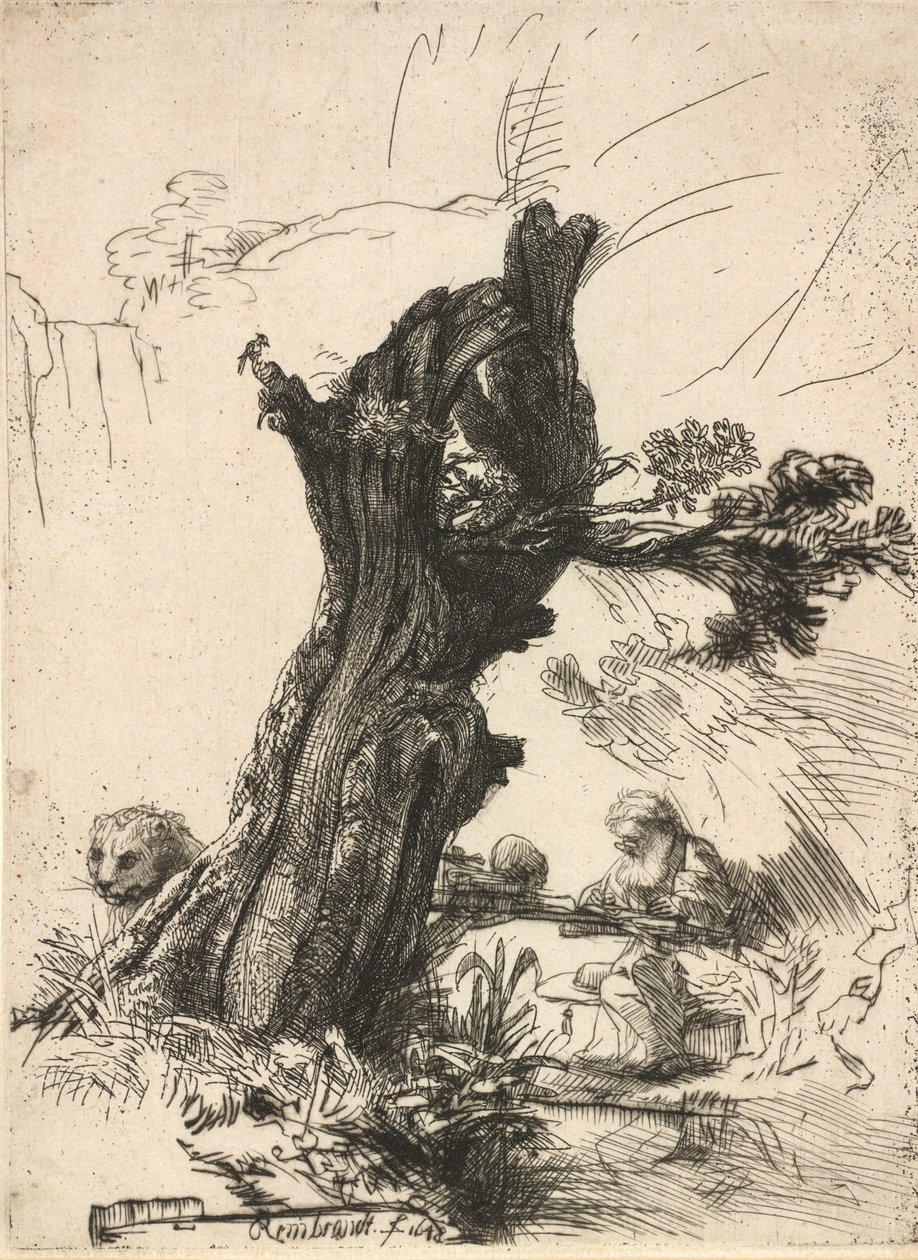Saint Jerome beside a Pollard Willow by Rembrandt van Rijn