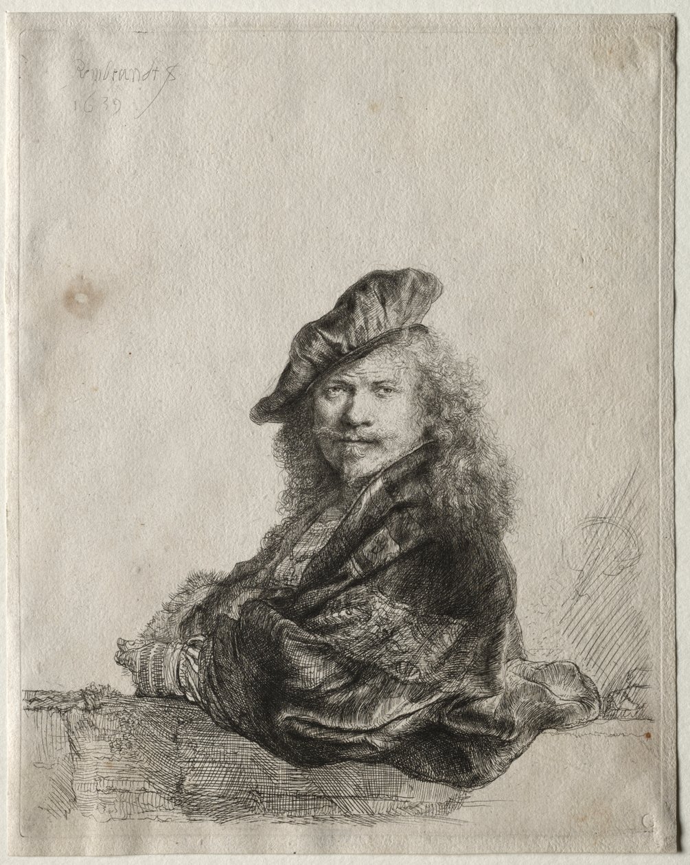 Self-Portrait Leaning on a Stone Sill by Rembrandt van Rijn