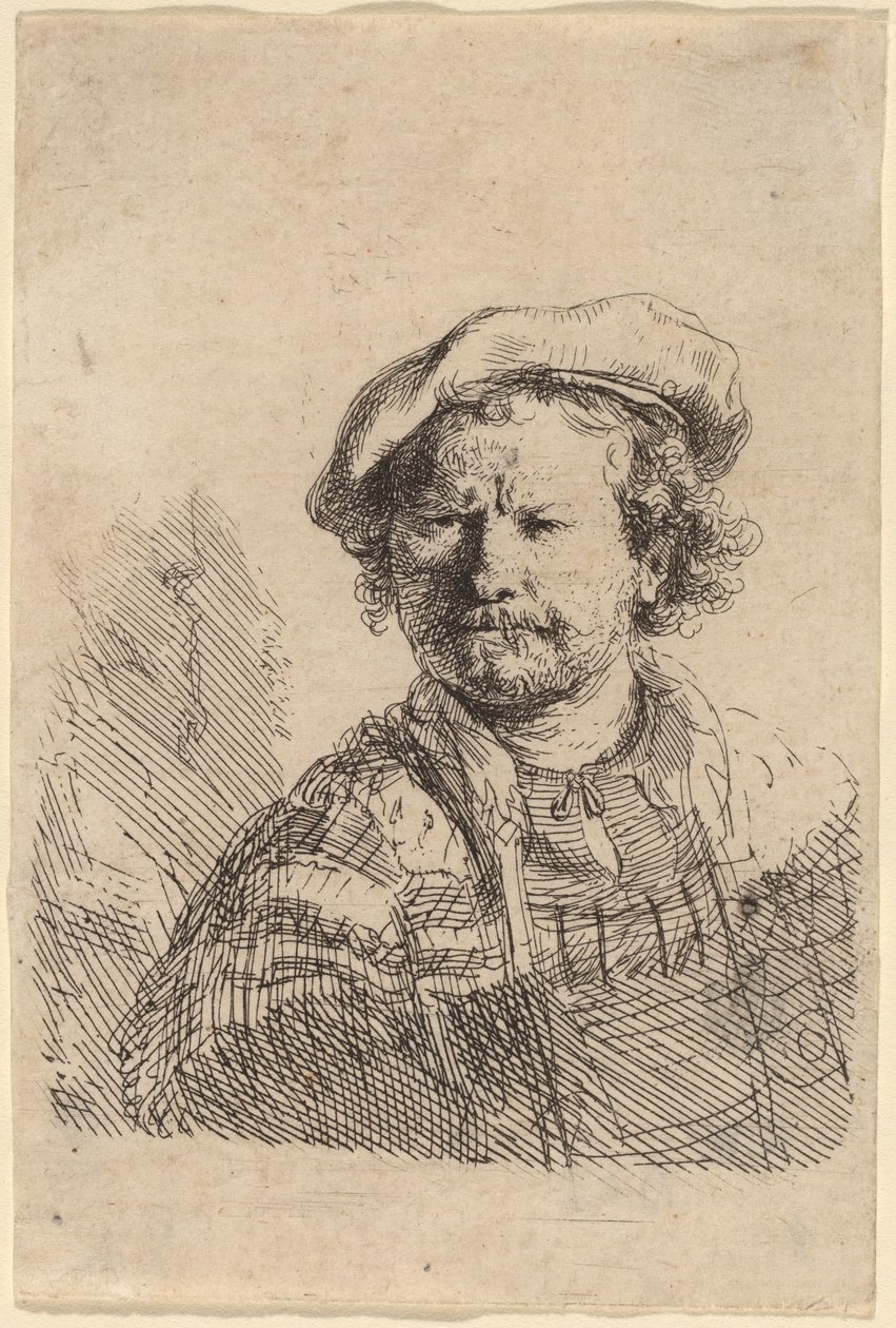 Self-Portrait in a Flat Cap and Embroidered Dress by Rembrandt van Rijn