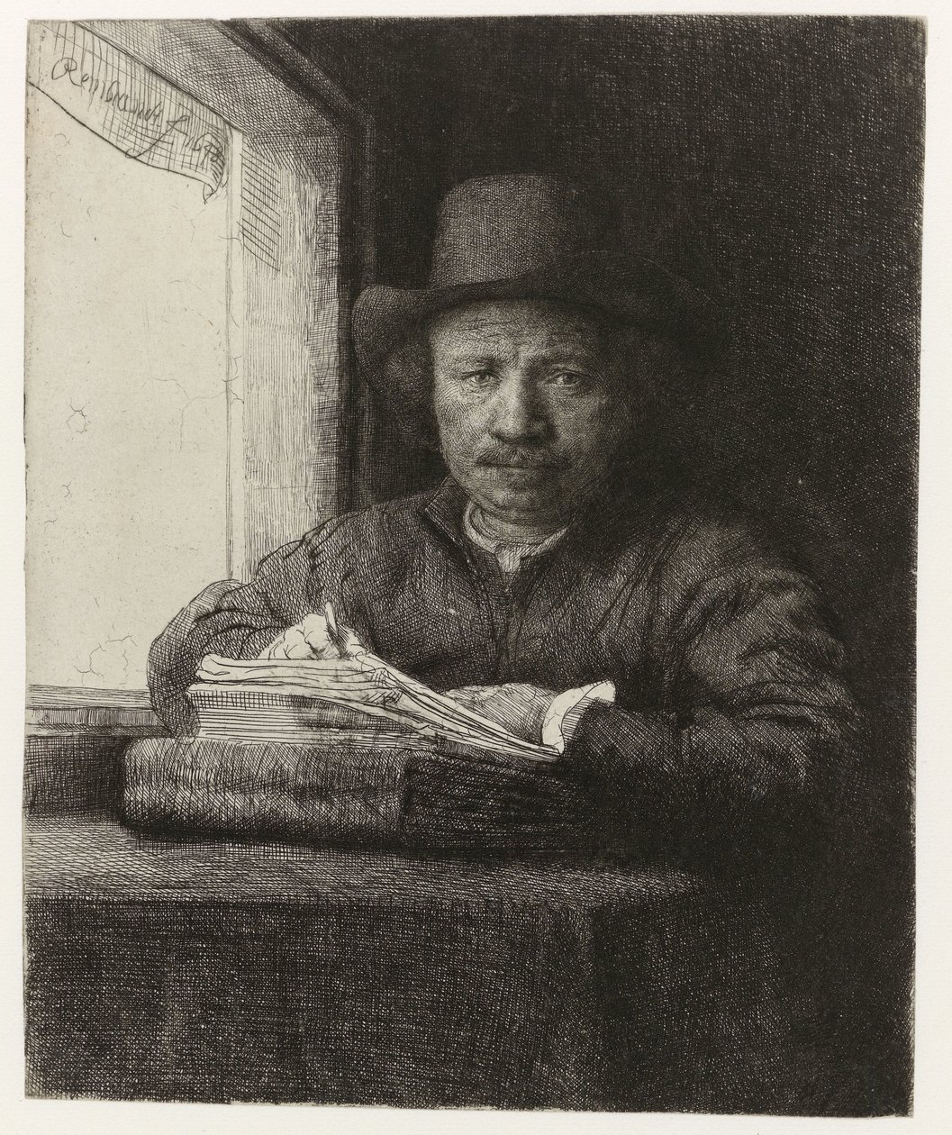Self-portrait, Etching at a Window by Rembrandt van Rijn