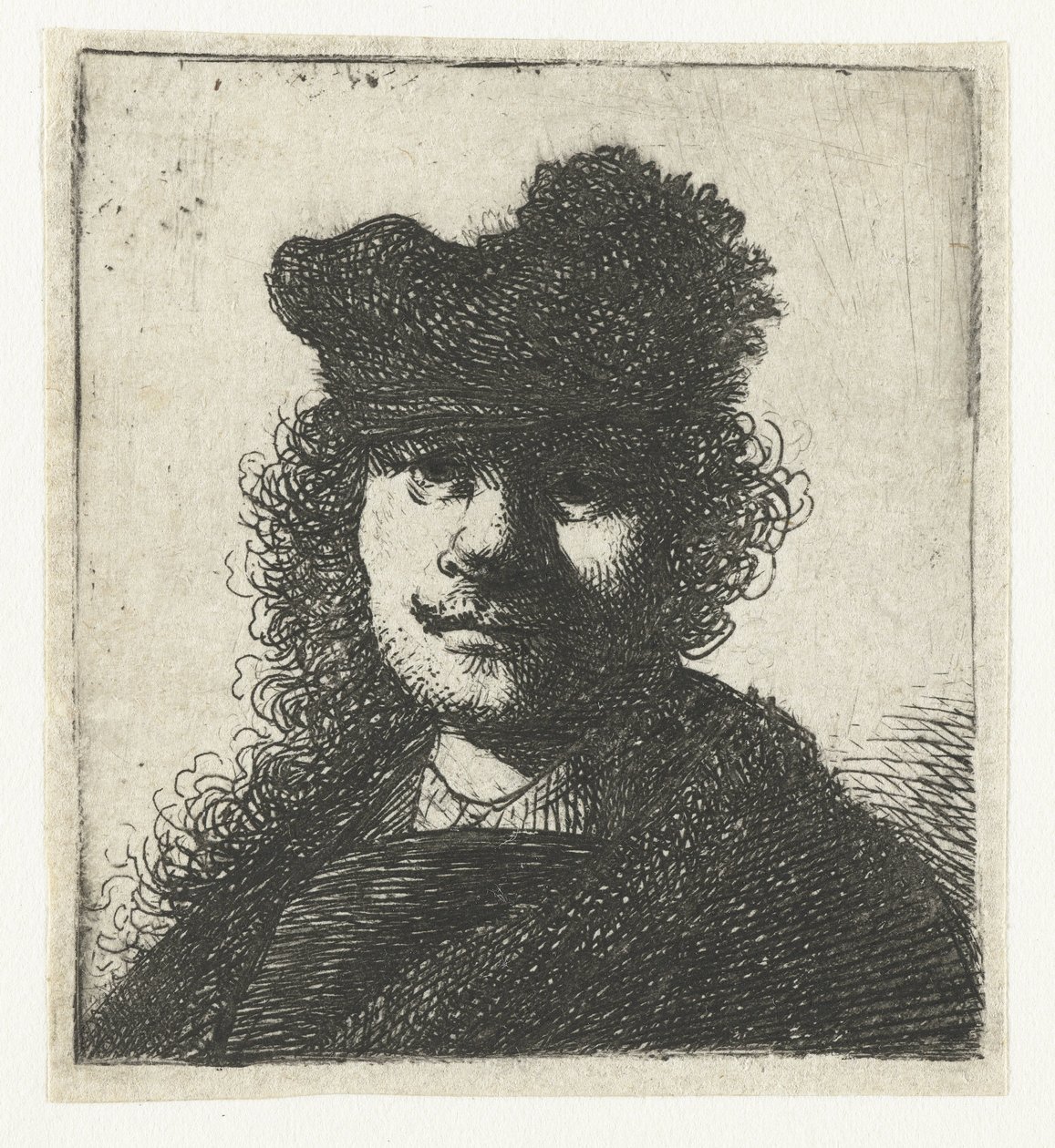 Self-portrait in a Cap and Dark Cloak: Bust by Rembrandt van Rijn