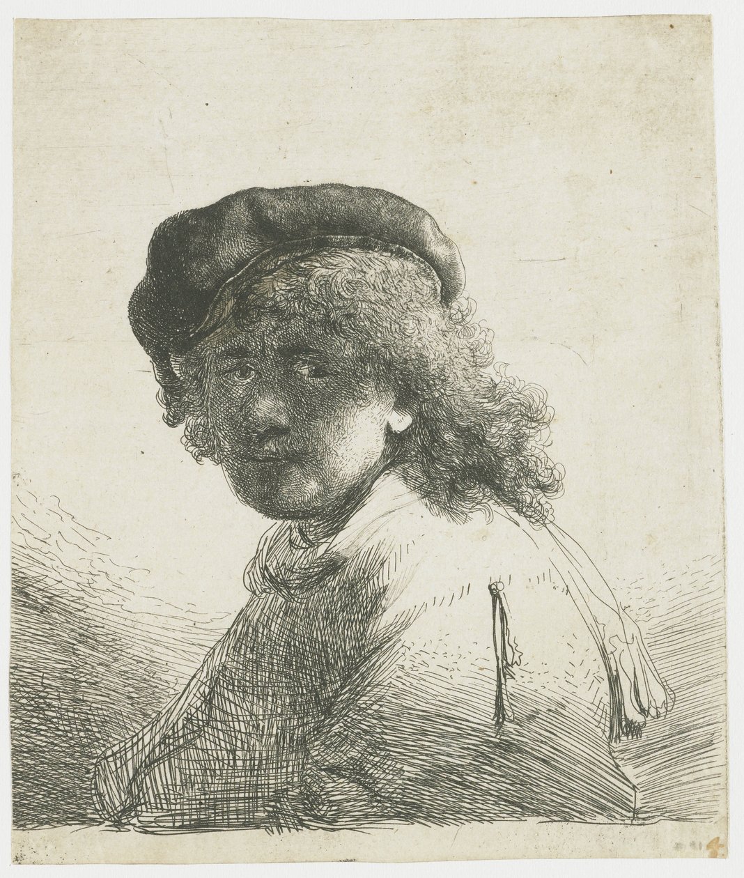 Self-portrait in a Cap and Scarf with the Face Dark: Bust by Rembrandt van Rijn