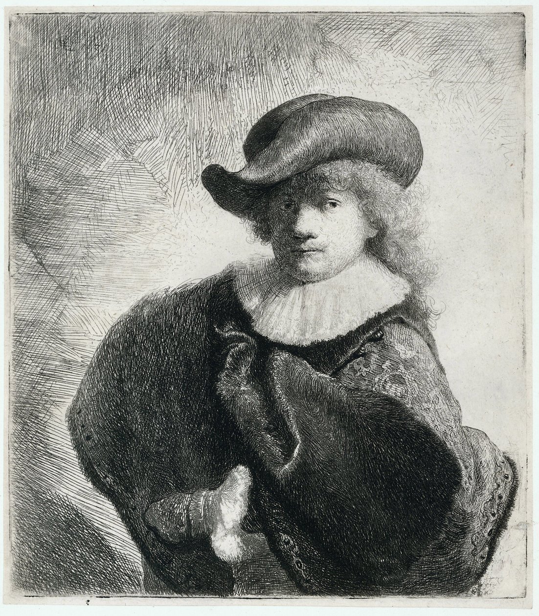 Self-portrait in a Soft Hat and Embroidered Cloak by Rembrandt van Rijn