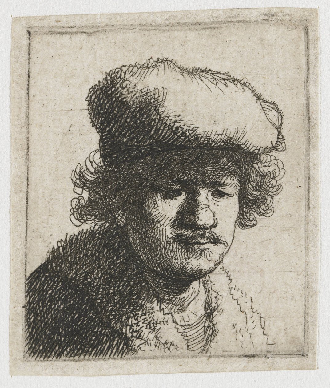 Self-Portrait with Cap Pulled Forward by Rembrandt van Rijn