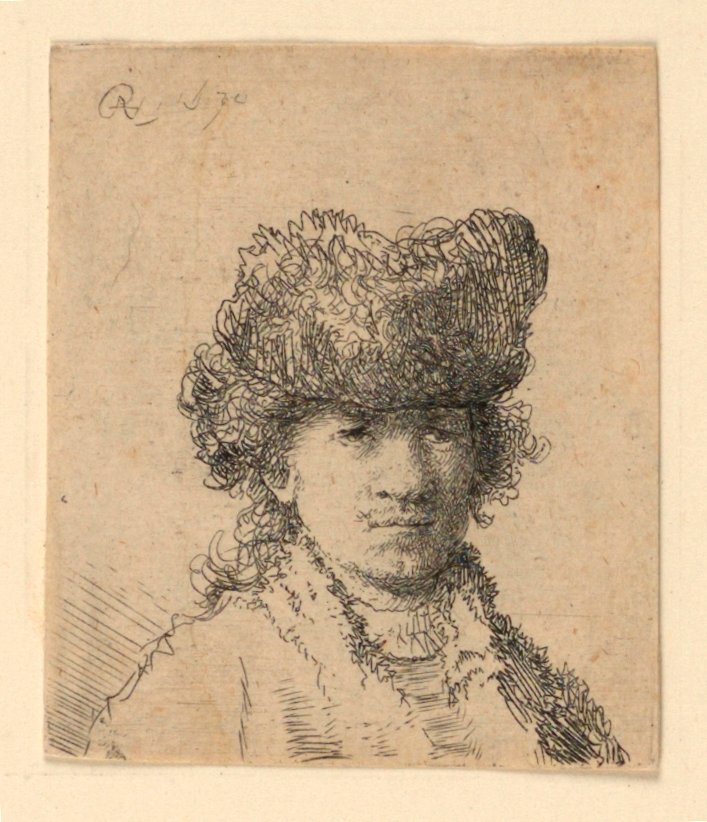 Self Portrait in a Fur Cap: Bust by Rembrandt van Rijn