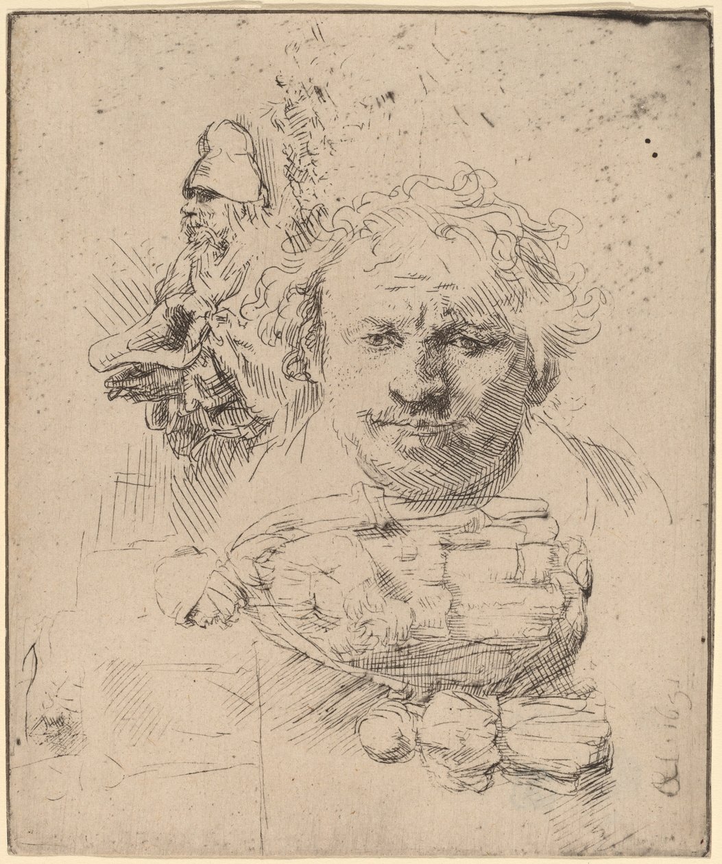 Sheet of Studies with the Head of the Artist, a Beggar Man, and Woman and Child by Rembrandt van Rijn
