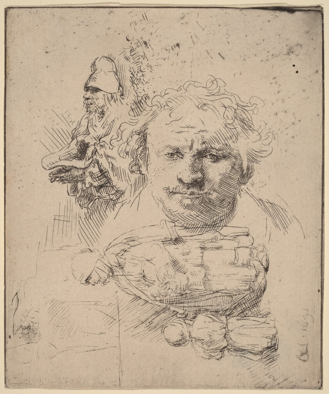 Sheet of Studies with the Head of the Artist, a Beggar Man, and Woman and Child by Rembrandt van Rijn