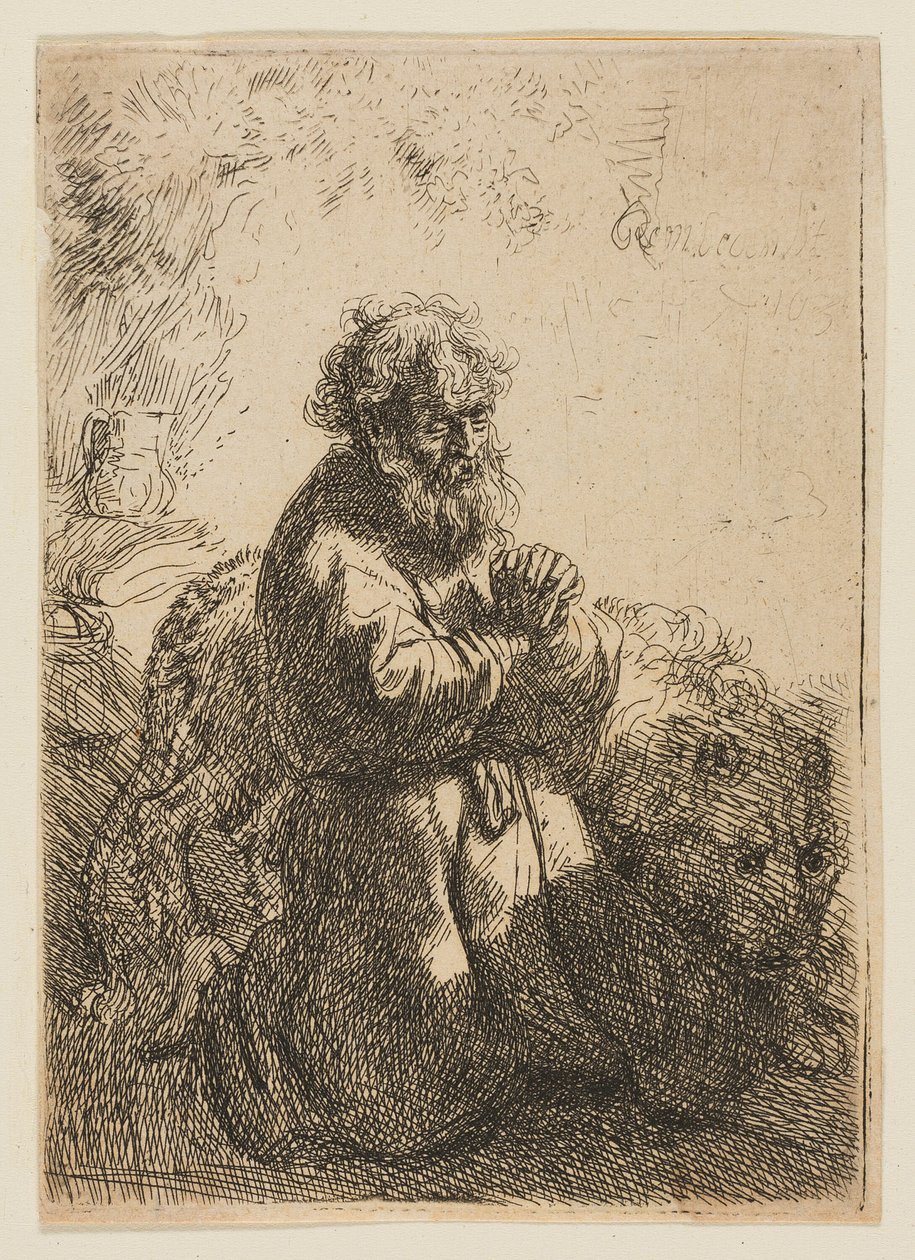St. Jerome Kneeling in Prayer, Looking Down by Rembrandt van Rijn