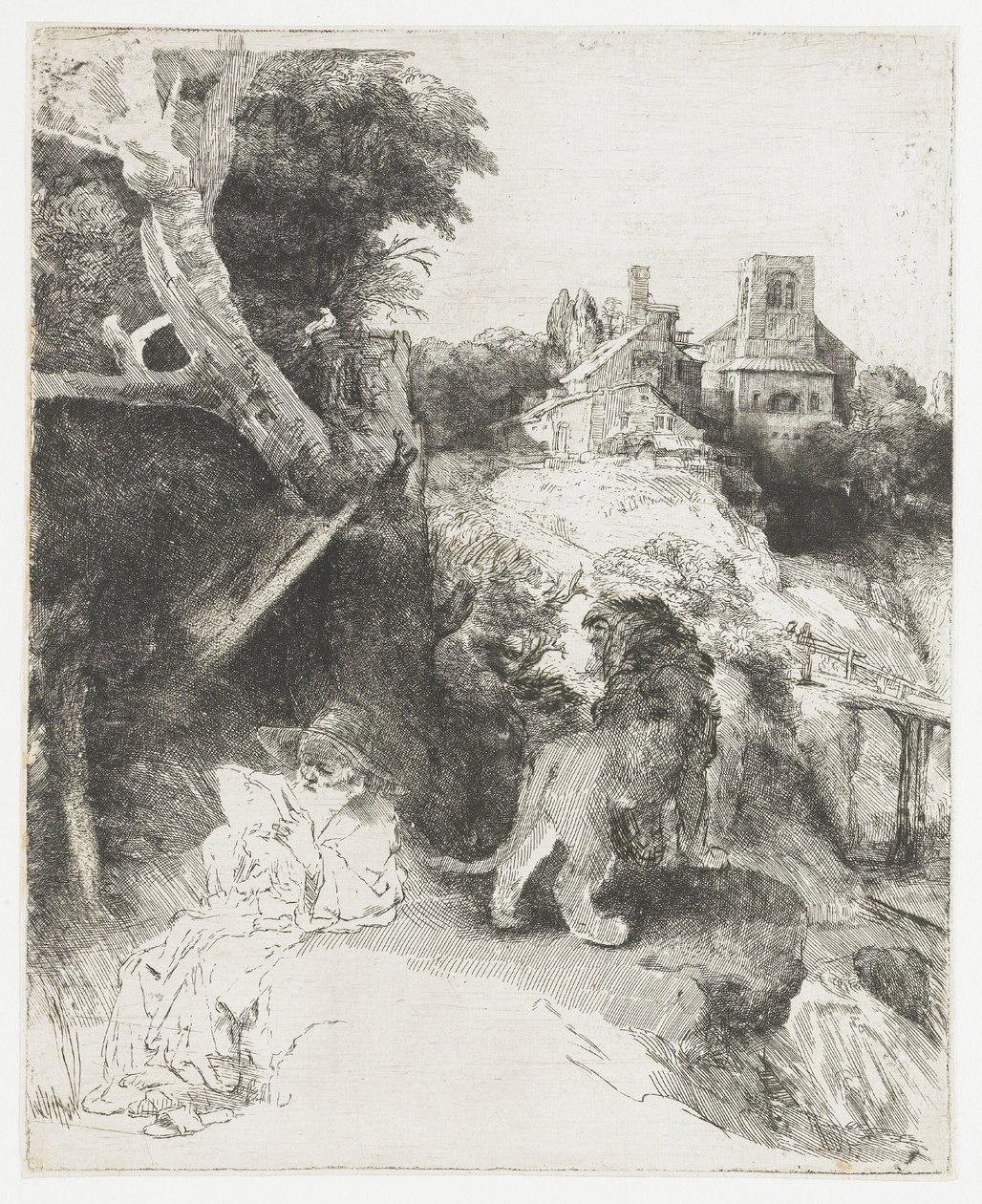 St Jerome Reading in an Italian Landscape by Rembrandt van Rijn