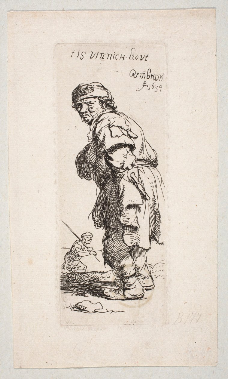 Standing Peasant Turned Left and Figure with a Stick in the Background "It