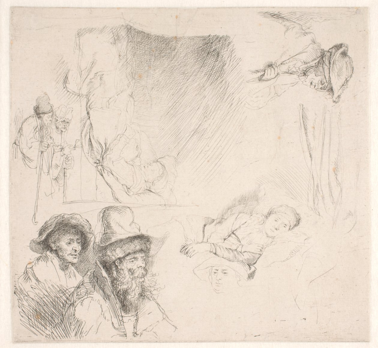 Study Sheet, Including a Woman in Bed by Rembrandt van Rijn