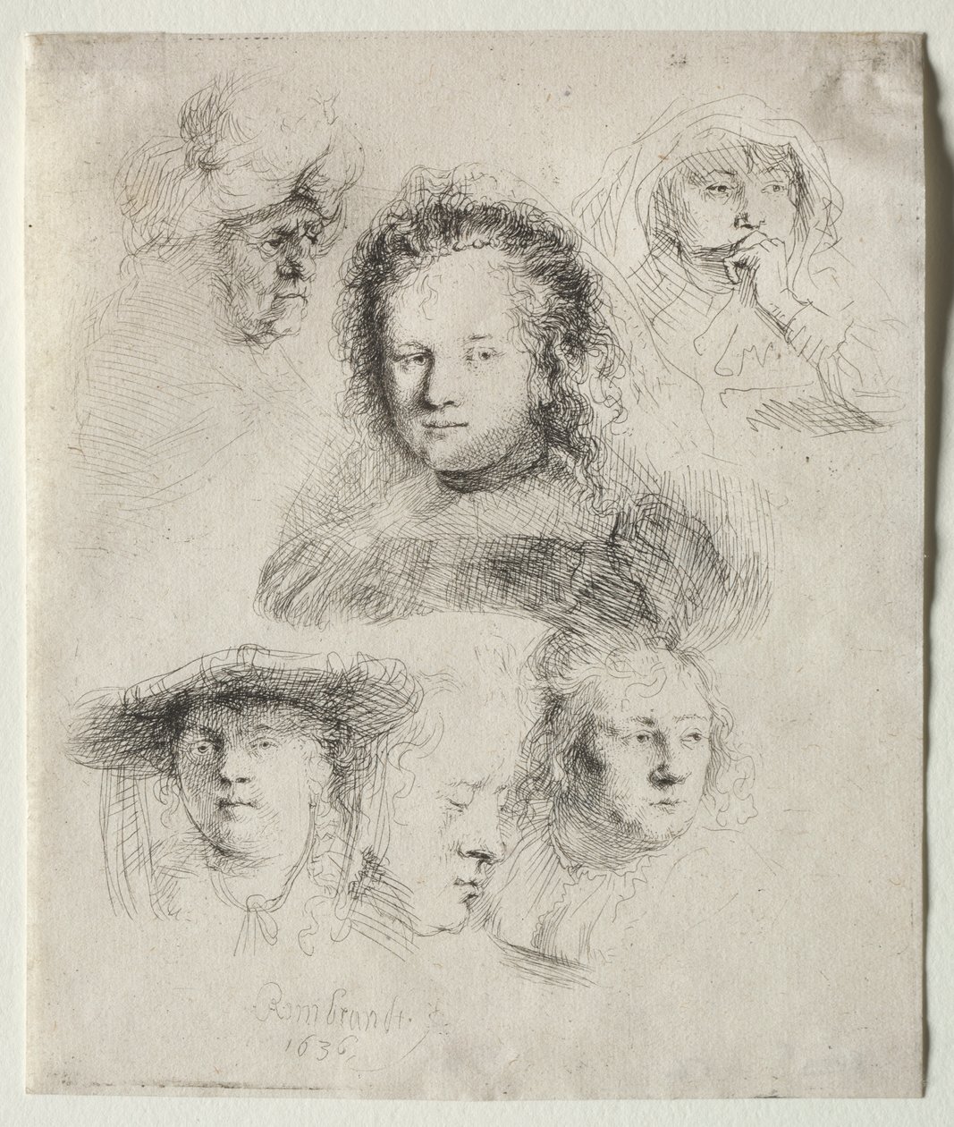 Studies of the Head of Saskia and Others by Rembrandt van Rijn