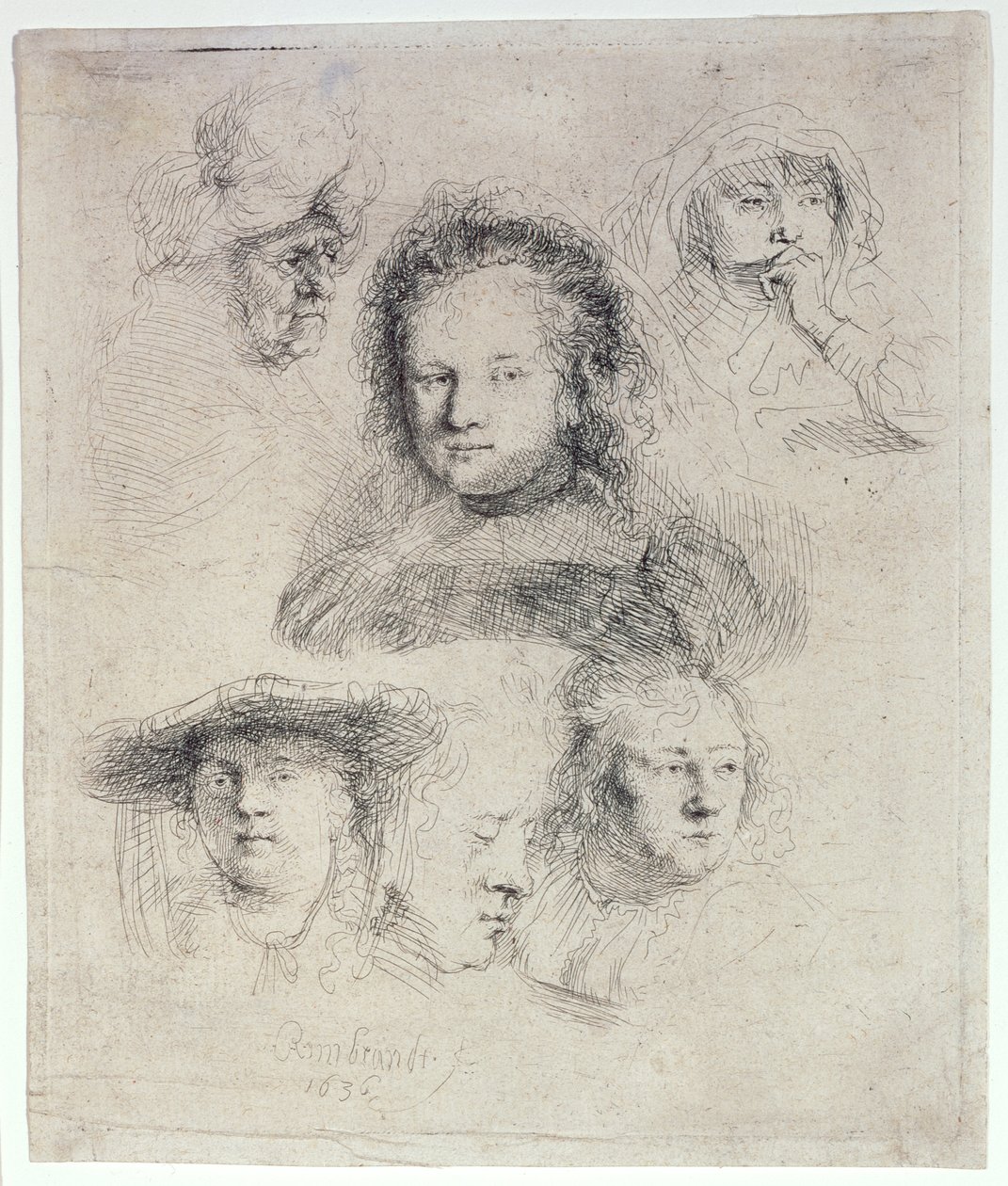 Studies of the Head of Saskia and Others by Rembrandt van Rijn