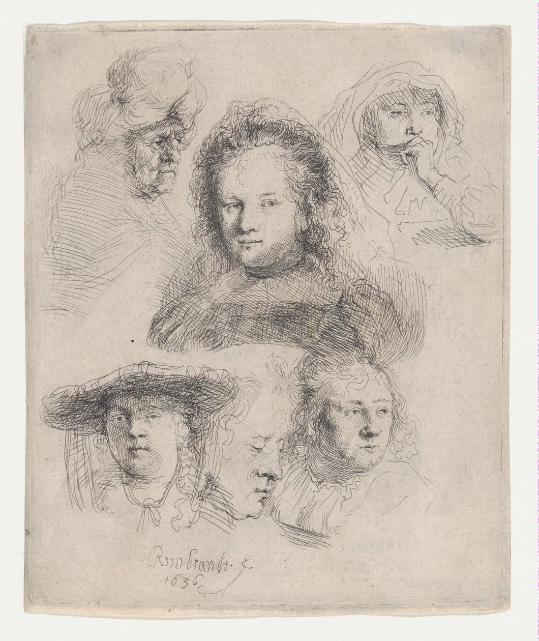 Studies of the Heads of Saskia and Others by Rembrandt van Rijn