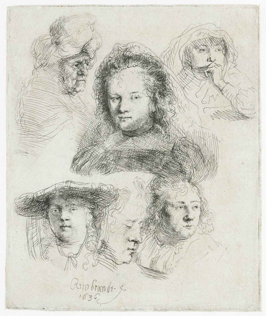 Studies of the Head of Saskia and Others by Rembrandt van Rijn