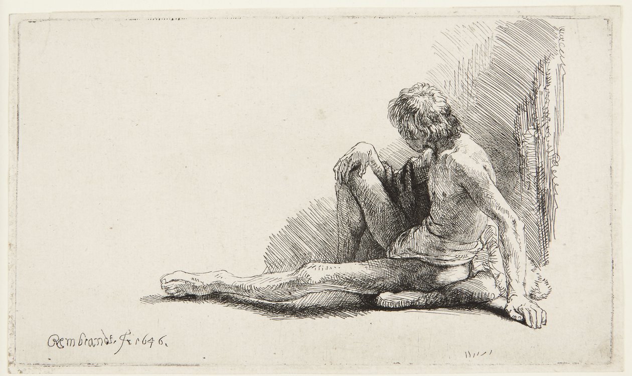 Study from the Nude (Man Sitting on Ground) by Rembrandt van Rijn