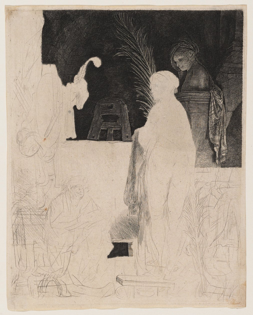 The Artist Drawing from a Model (Unfinished Plate) by Rembrandt van Rijn