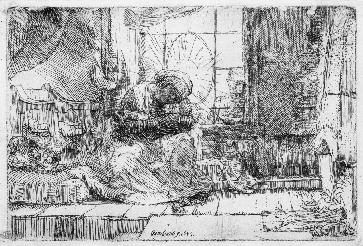 The Holy Family with a Cat by Rembrandt van Rijn