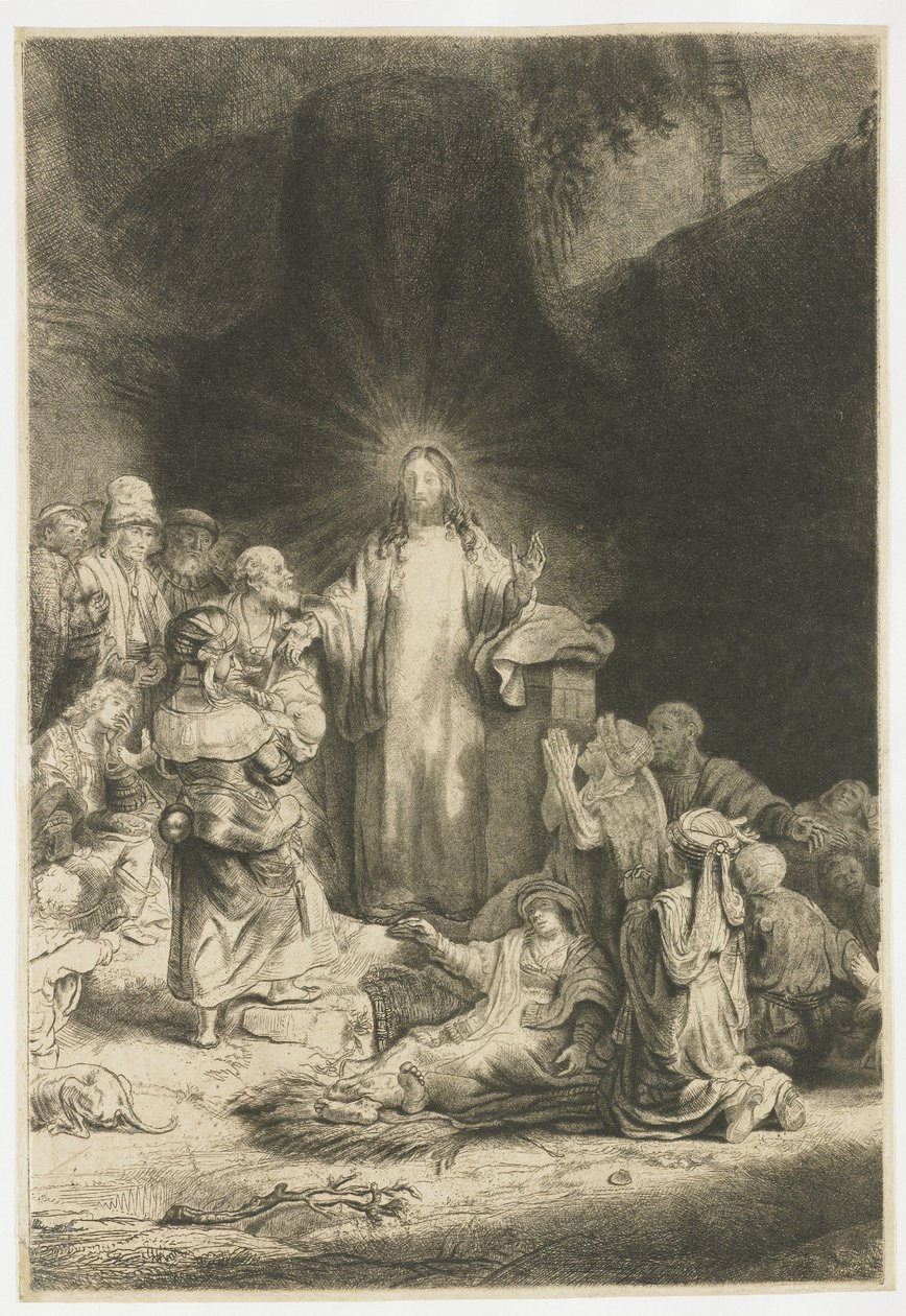 The Hundred Guilder Print: the central piece with Christ preaching by Rembrandt van Rijn