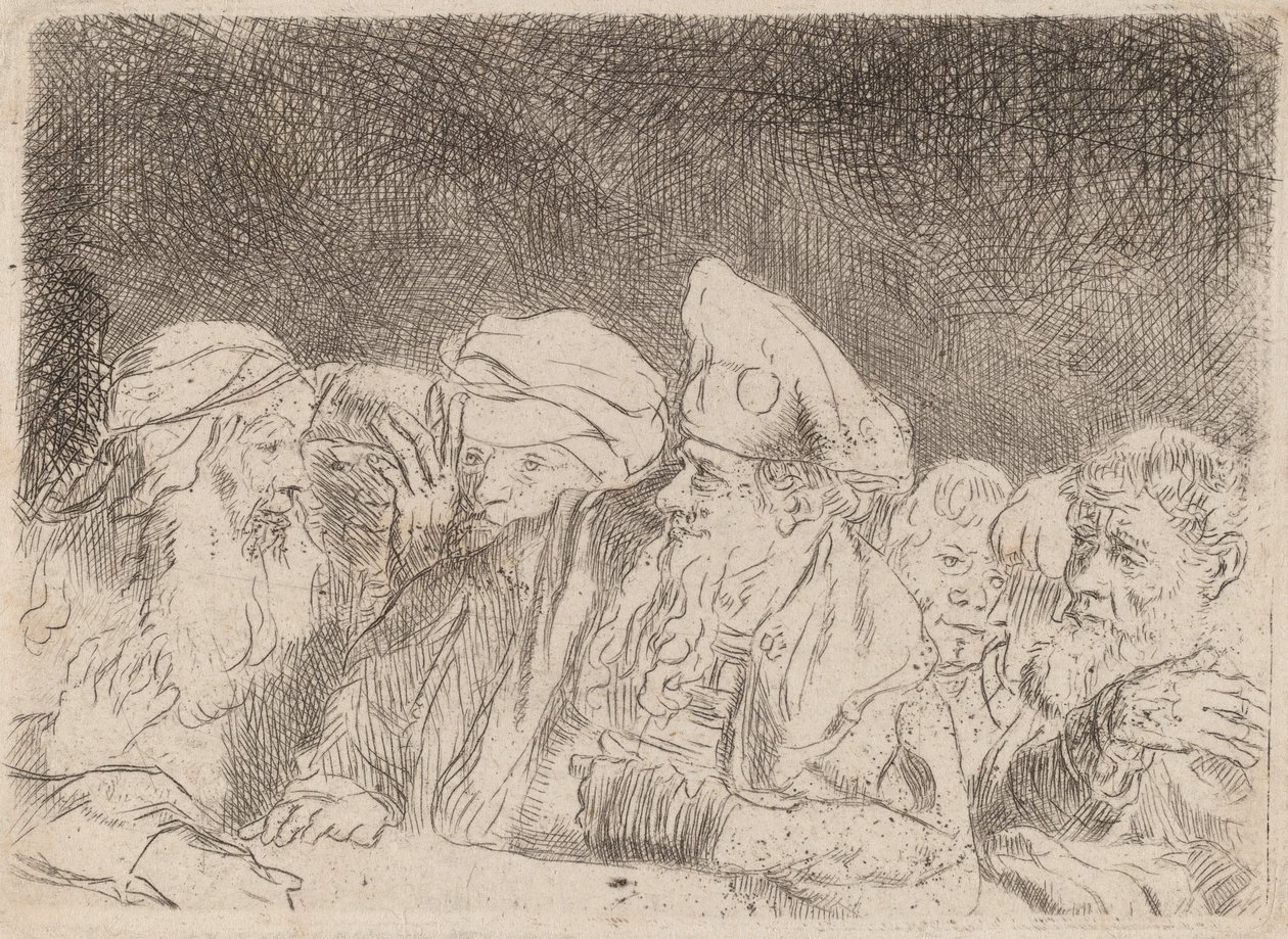 The Pharisees Debating (Fragment from the Hundred Guilder Print) by Rembrandt van Rijn
