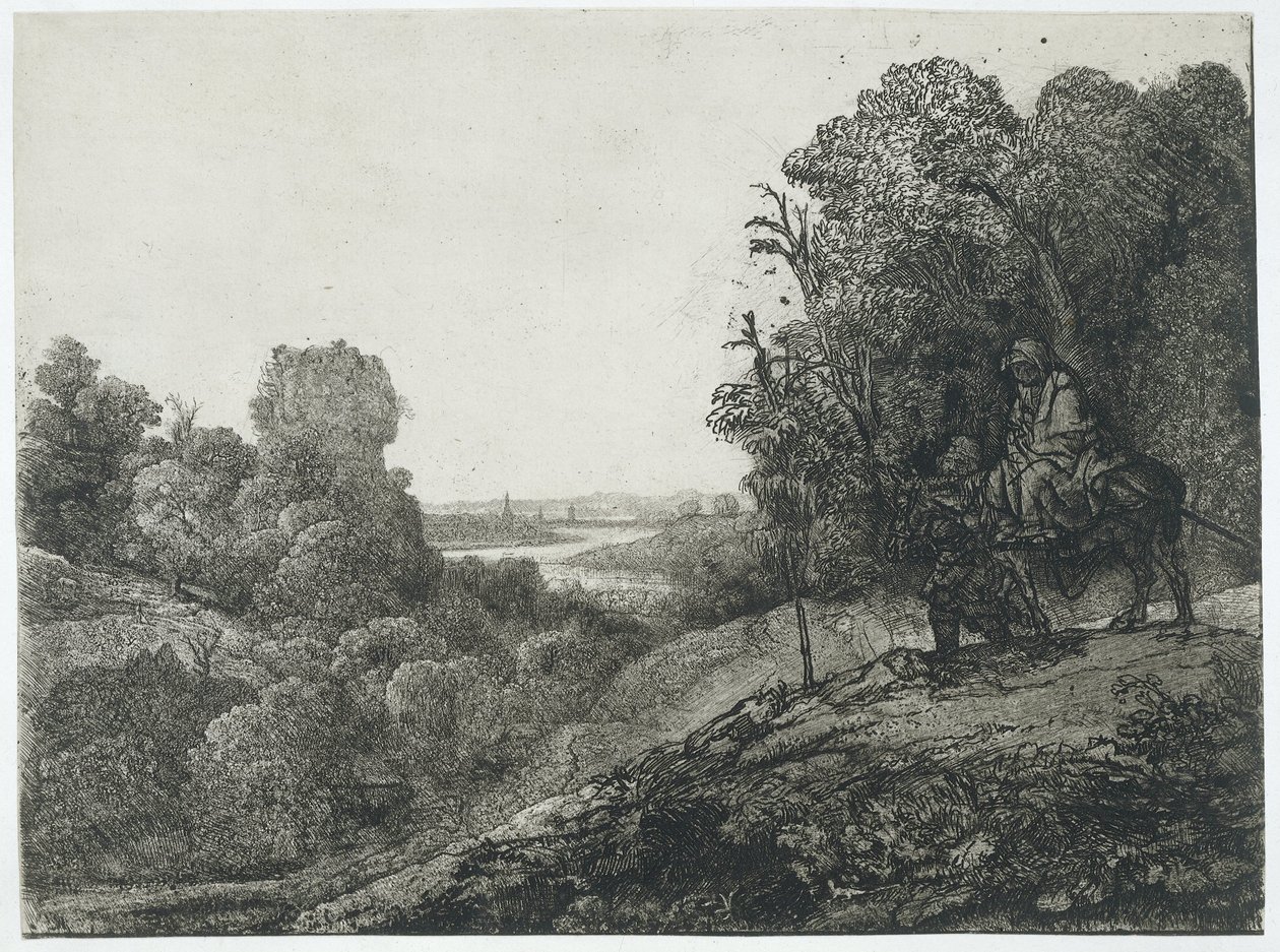 The Flight into Egypt (altered plate from Seghers) by Rembrandt van Rijn