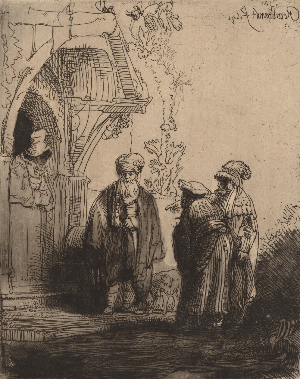 Three Oriental Figures Jacob and Laban by Rembrandt van Rijn