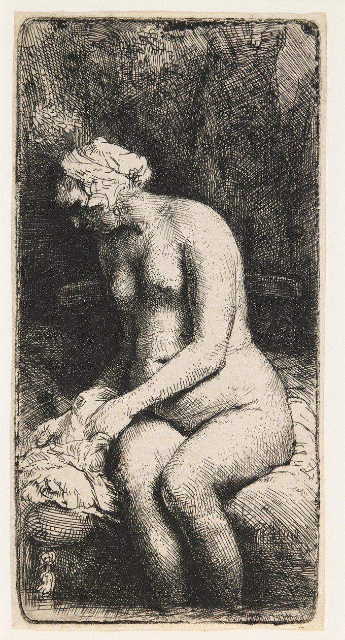 Woman Bathing Her Feet at a Brook by Rembrandt van Rijn
