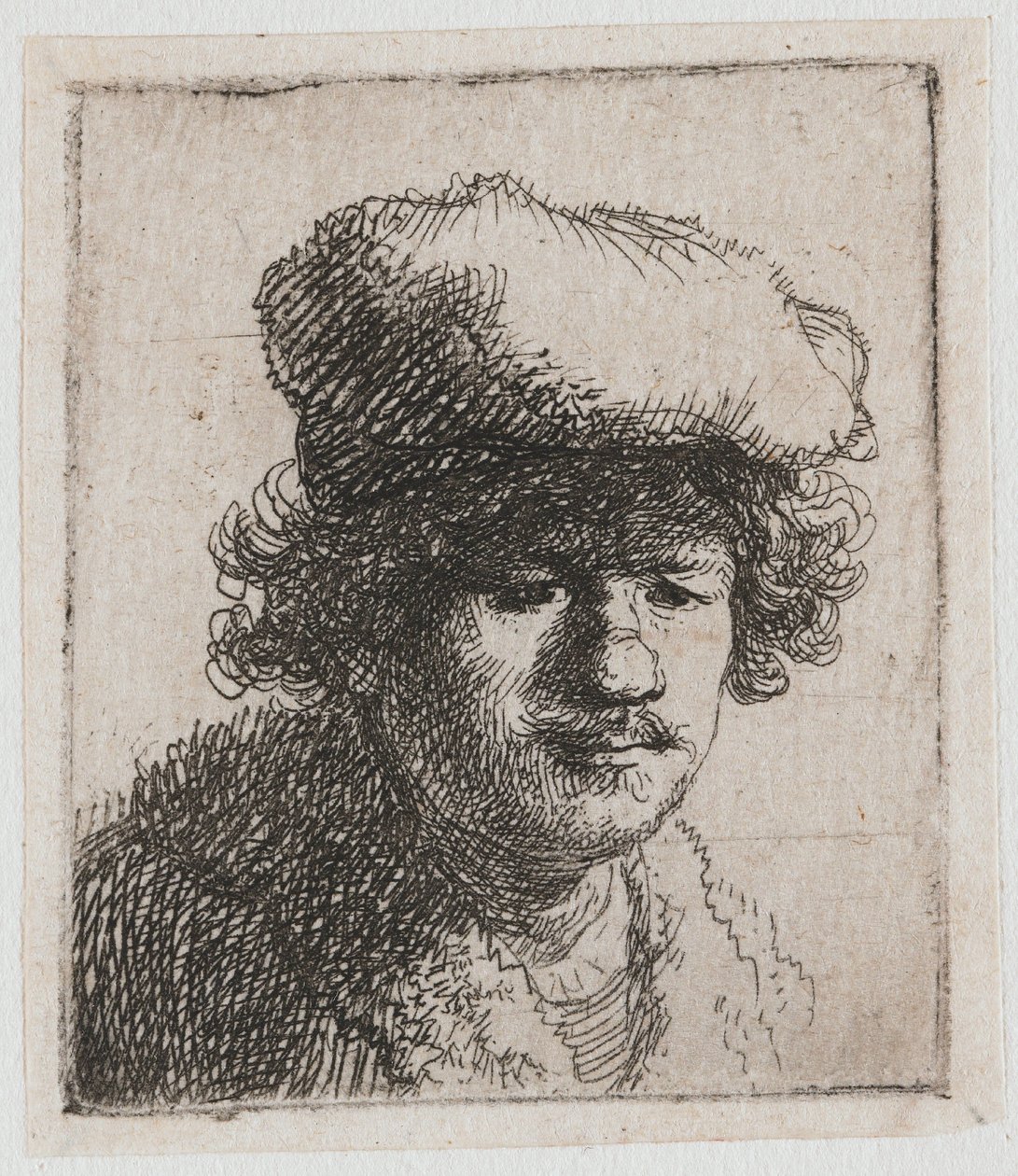 Self-Portrait with Cap Pulled Forward by Rembrandt van Rijn