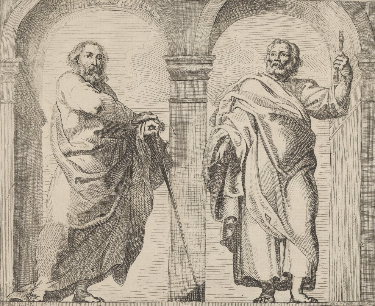 Saints Peter and Paul in a vestibule by Remoldus Eynhoudts