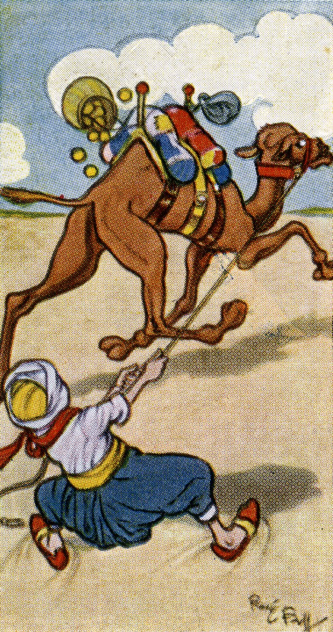 The Camel Driver has His Plans, and the Camel has His by René Bull