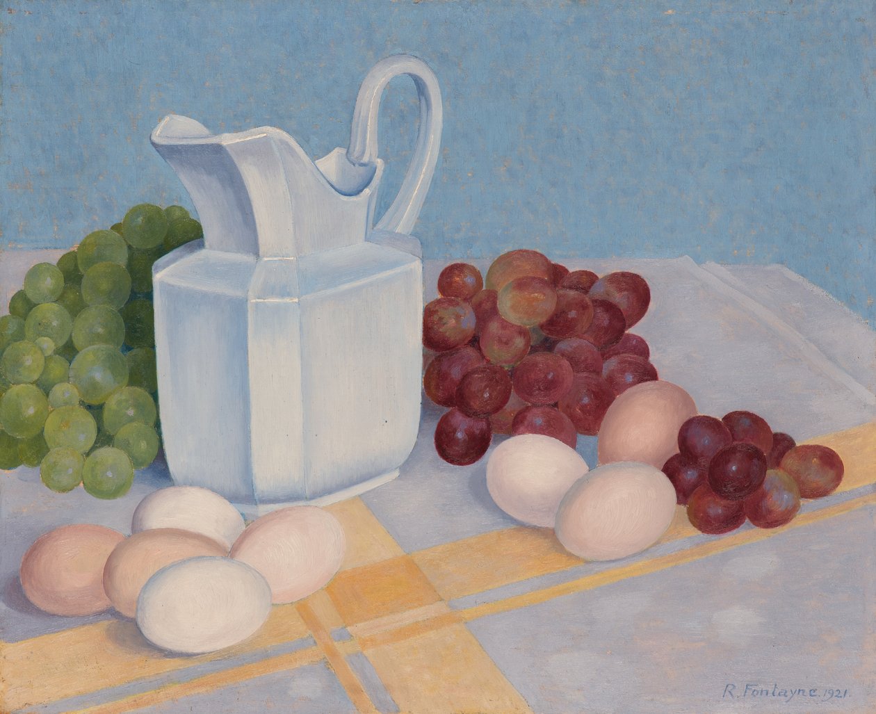 Pitcher, Grapes and Eggs by René Fontayne