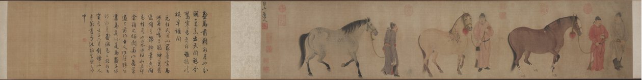 Three Horses and Four Grooms, c. 1320s by Ren Renfa