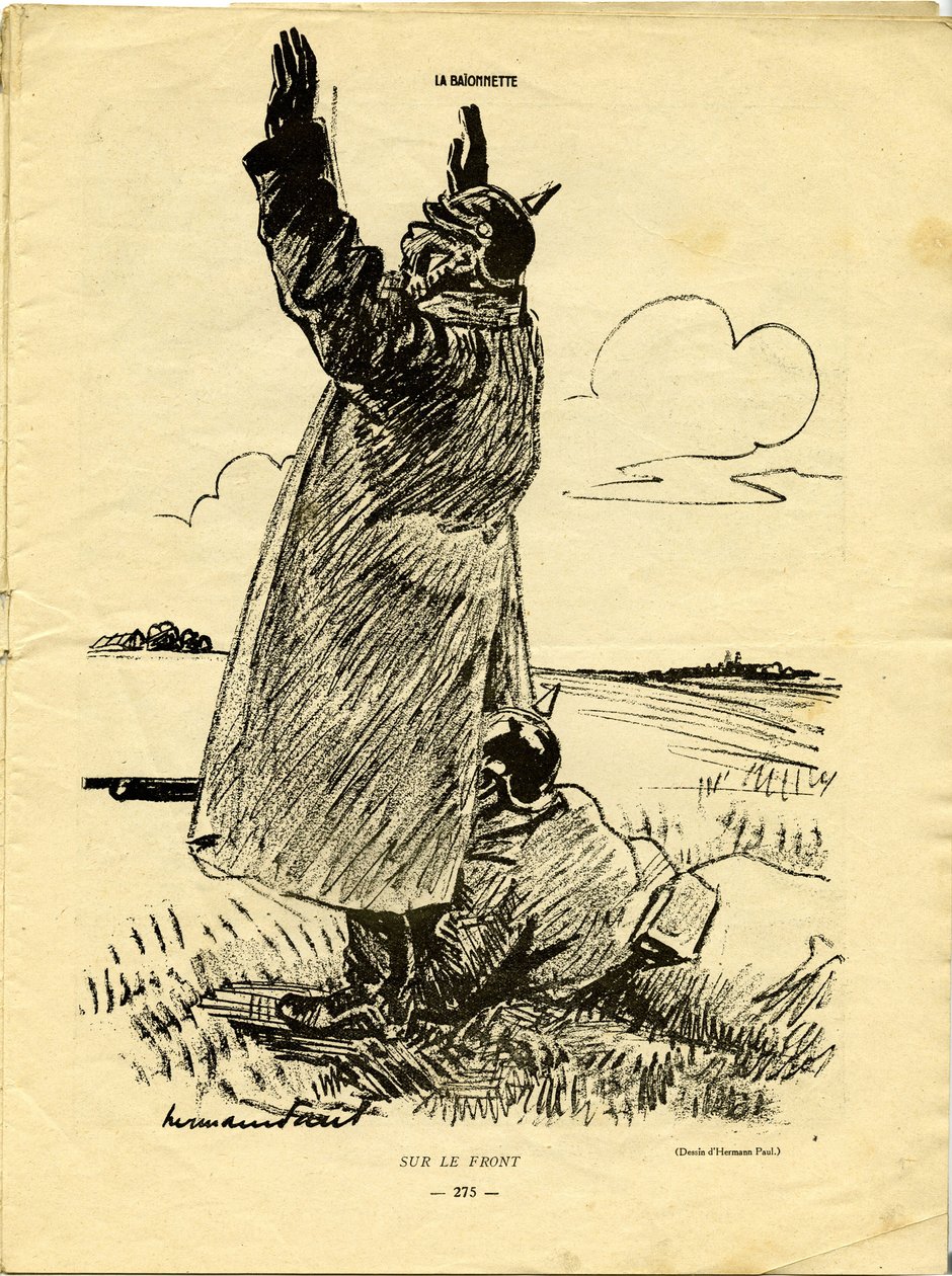 On the War Front, One German Soldier Pretends to Surrender While Another Takes Advantage of It to Shoot Under His Coat by Rene George Hermann-Paul