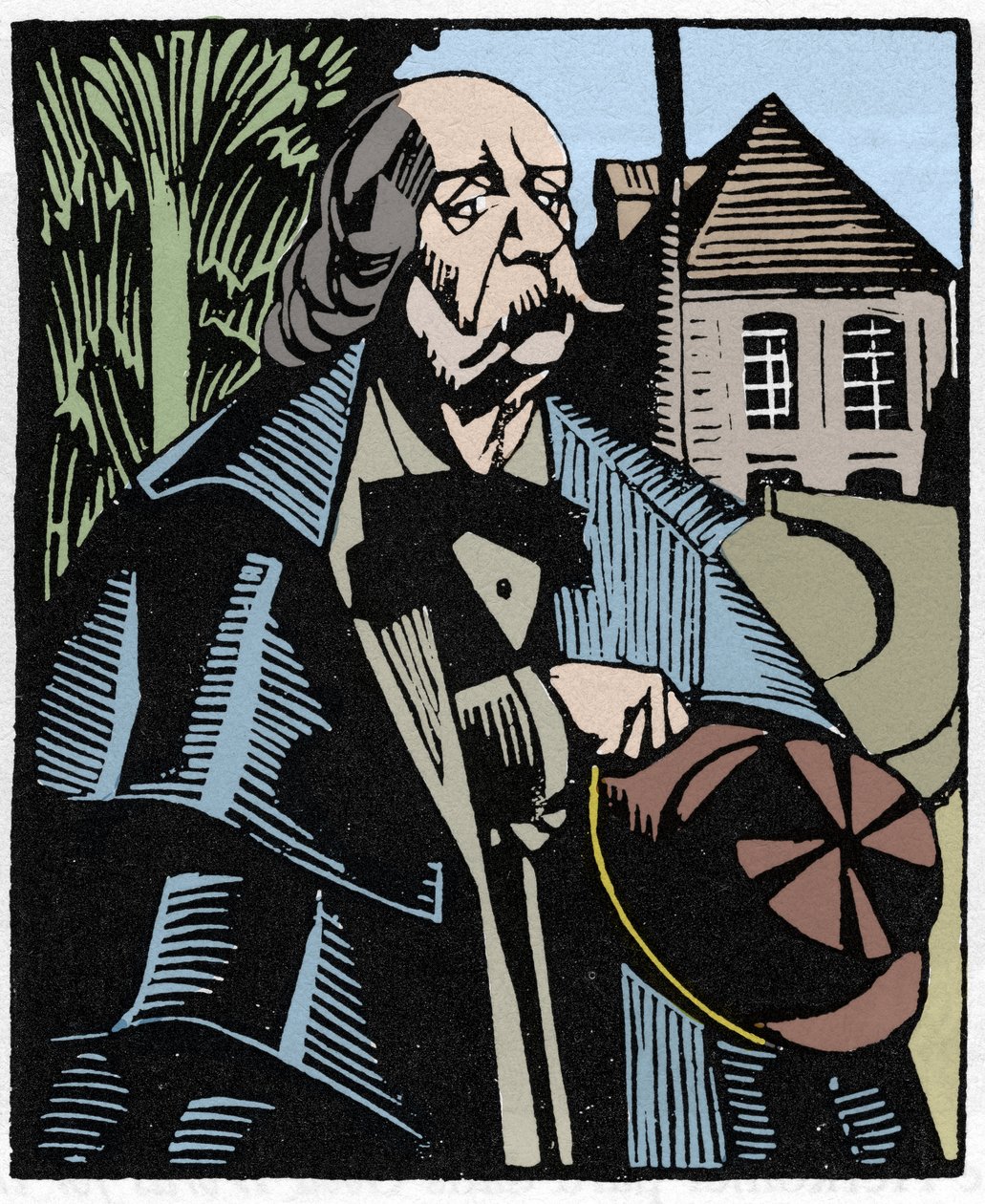 Portrait of Gustave Flaubert. Wood engraving by Hermann-Paul for Louis Bertrand