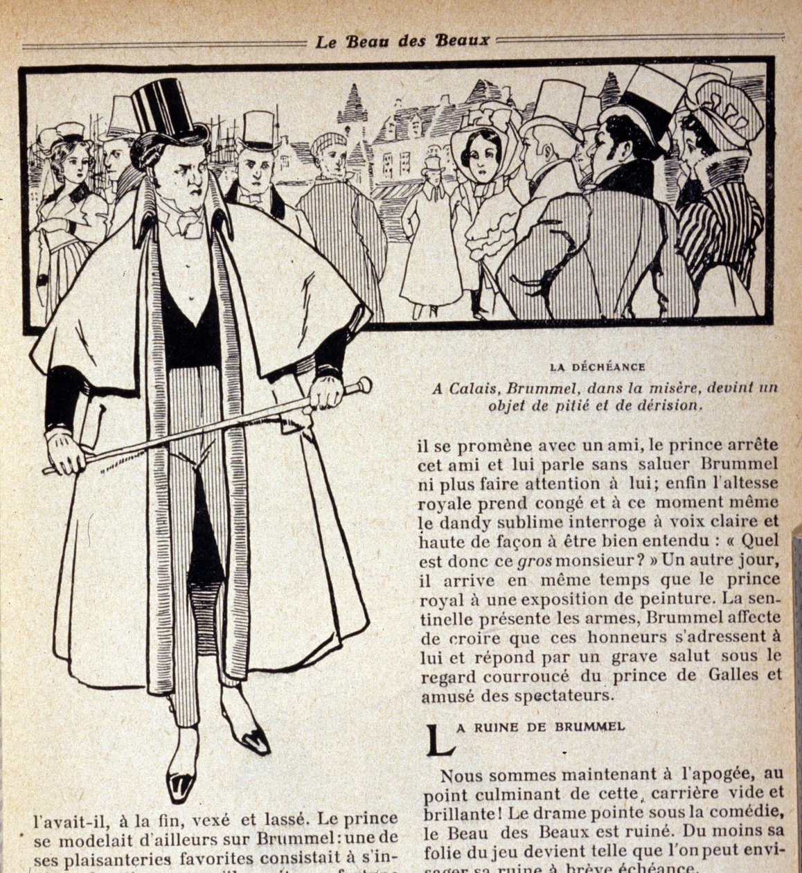 Representation of George Bryan Brummel (1778 - 1840), the King of the Dandies, who is in exile in Calais. Illustration by René Vincent. 19th century by Rene Vincent