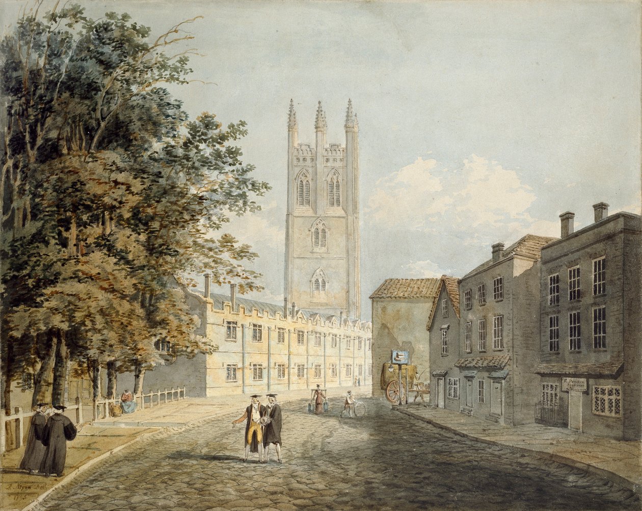 Magdalen College and the Eastern End of the High Street, Oxford, 1795 by Rev Robert Nixon