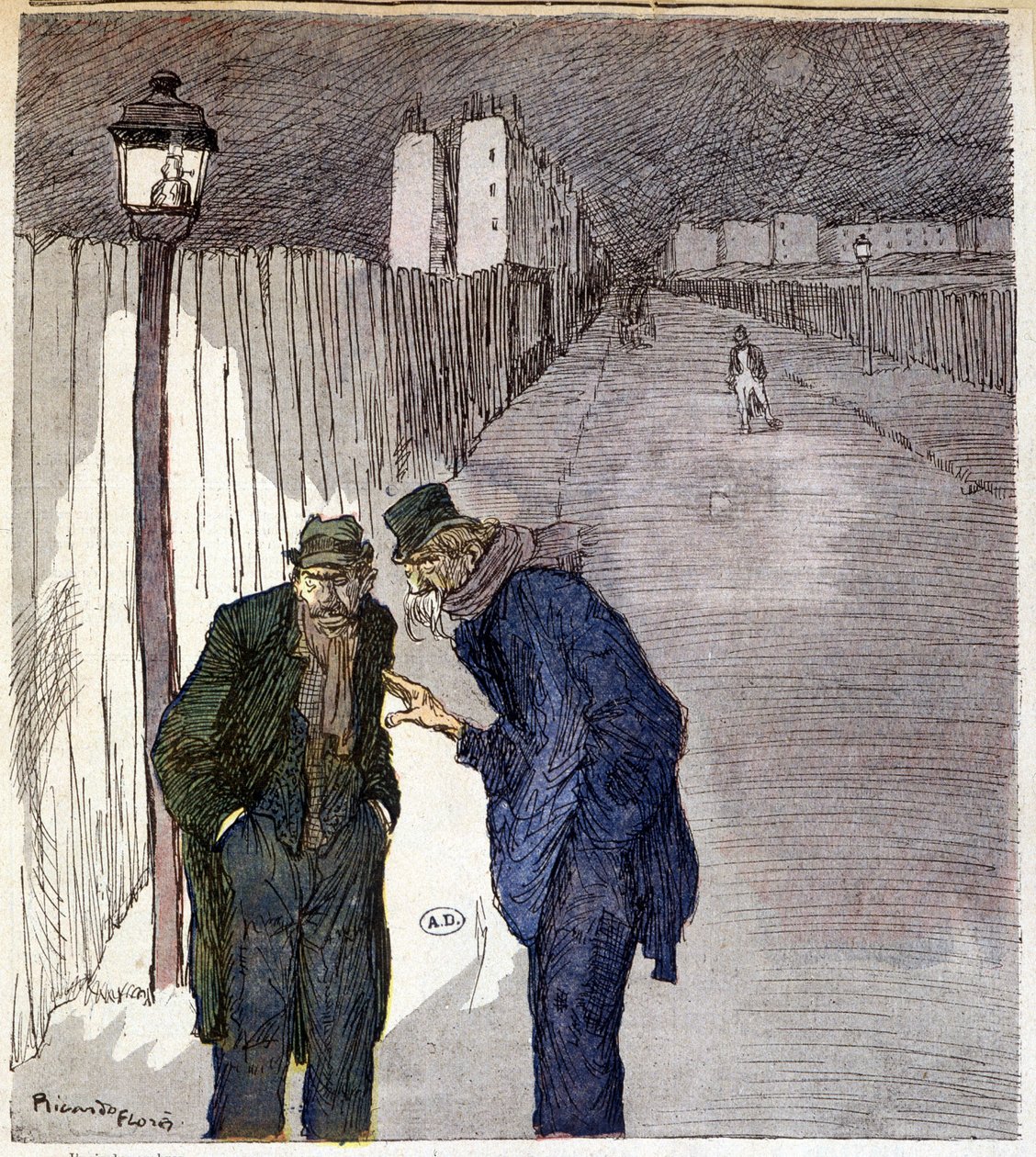 Two men chatting in a sinister alley - drawing by Ricardon Florès by Ricardo Flores