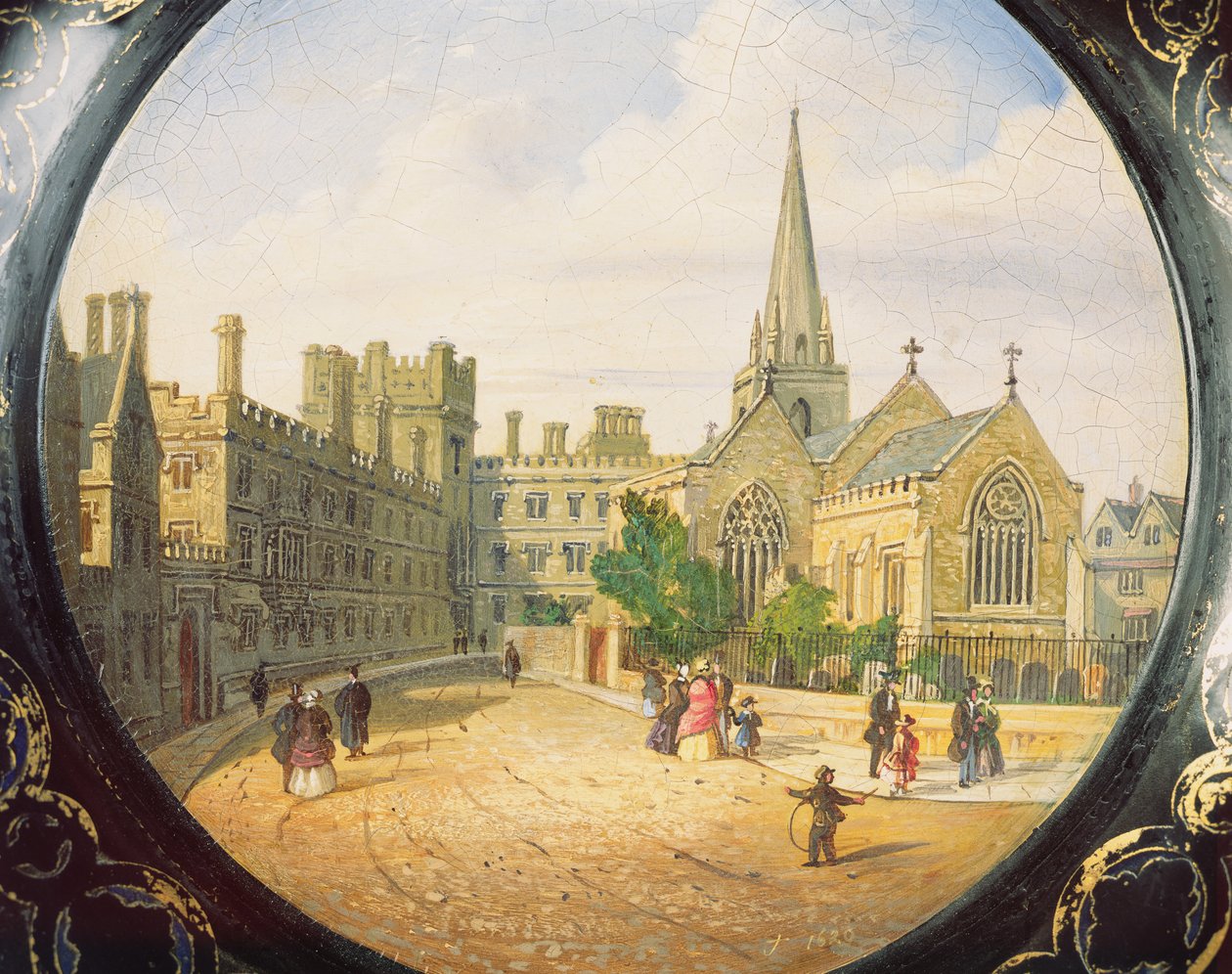 Victorian Card Tray Decorated with a Scene of Pembroke College, Oxford and St. Aldate