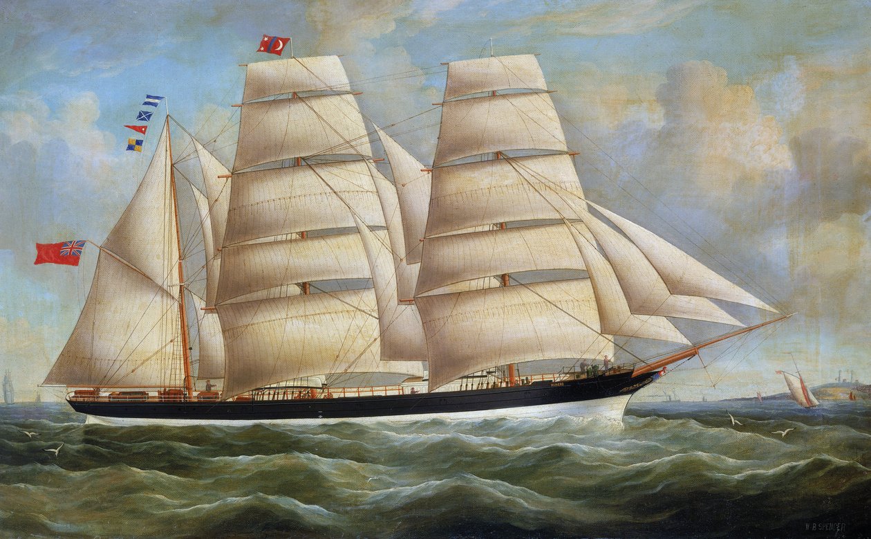 The Sailing Ship 'Minero', with Full Sail, Built in 1866 in Glasgow ...