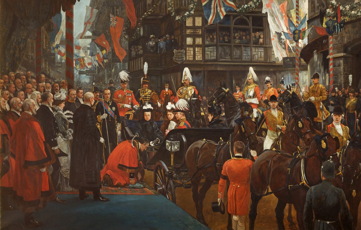 Queen Victoria Knighting Herbert Ashman, Esq., First Lord Mayor of Bristol, at the Council House, November 12th by Richard Caton II Woodville
