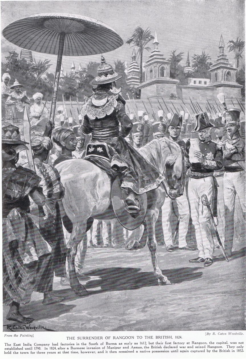The surrender of Rangoon to the British, 1824, illustration from 