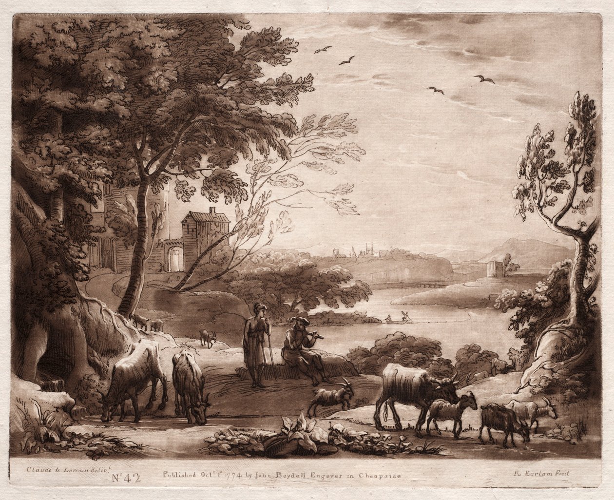 Liber Veritatis: No. 42, A River Landscape with a Shepherd and Shepherdess by Richard Earlom