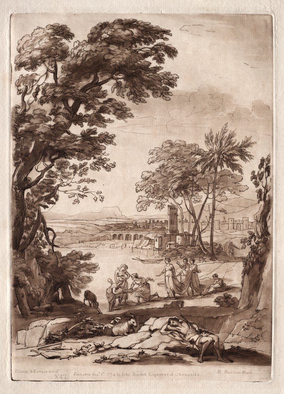 Liber Veritatis: No. 47, A River Scene with the Finding of Moses by Richard Earlom