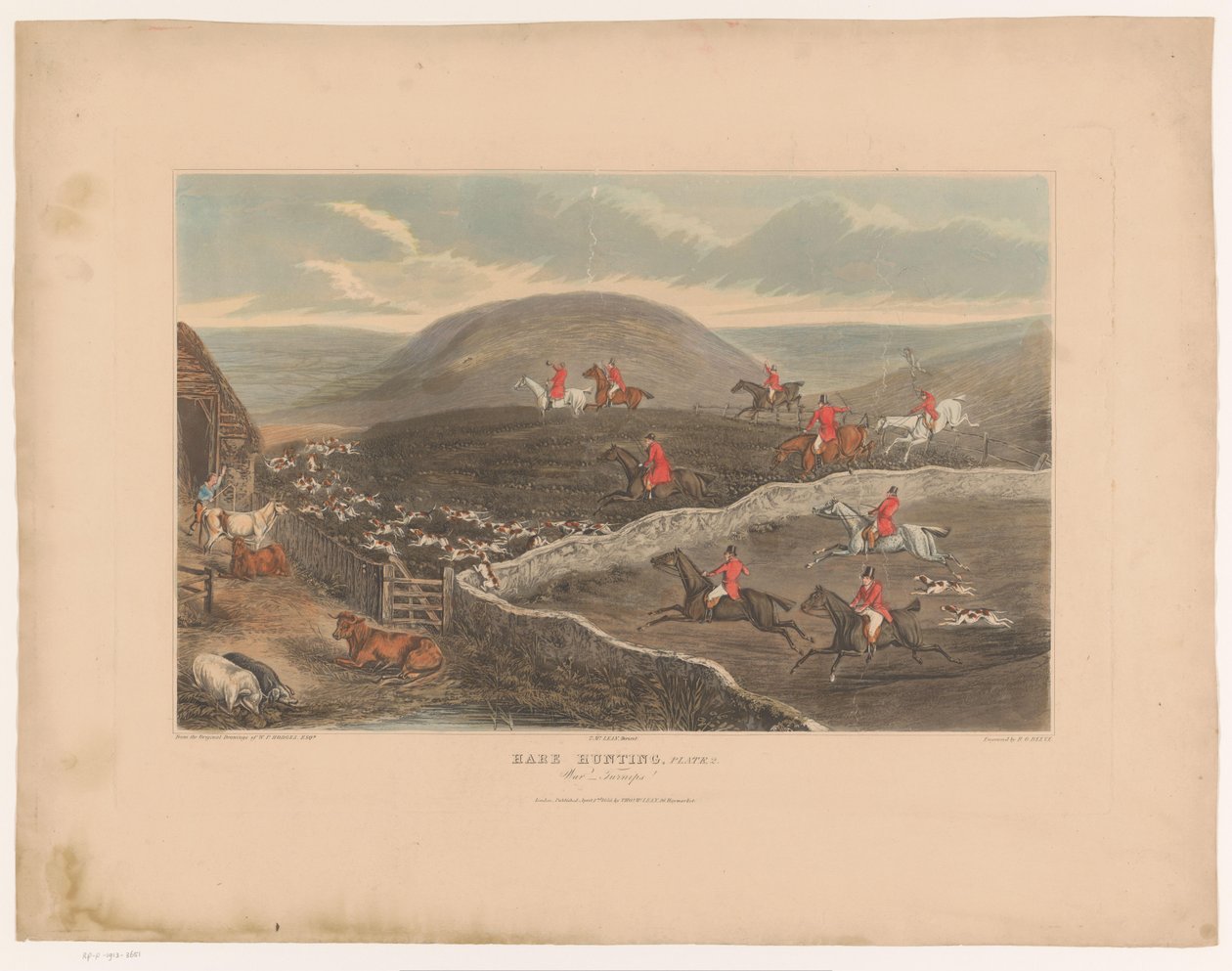 Landscape with Dogs and Hunters on Horseback Running Through Fields (Hare Hunting, Plate 2. War Turnips!) by Richard Gilson Reeve