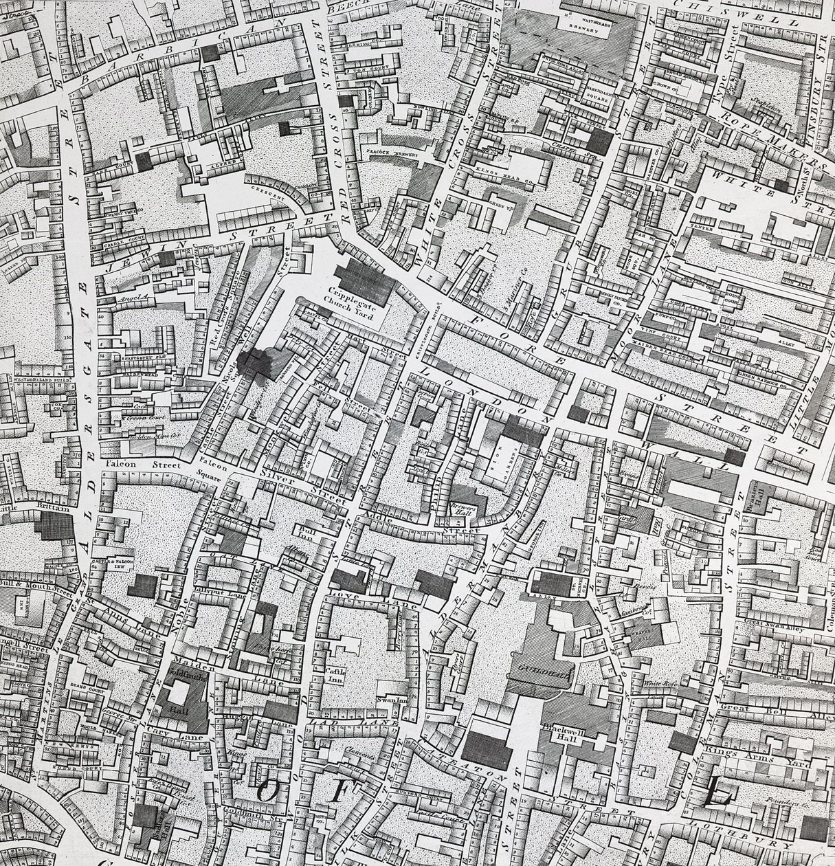 Street map of London around Guildhall, c.1795